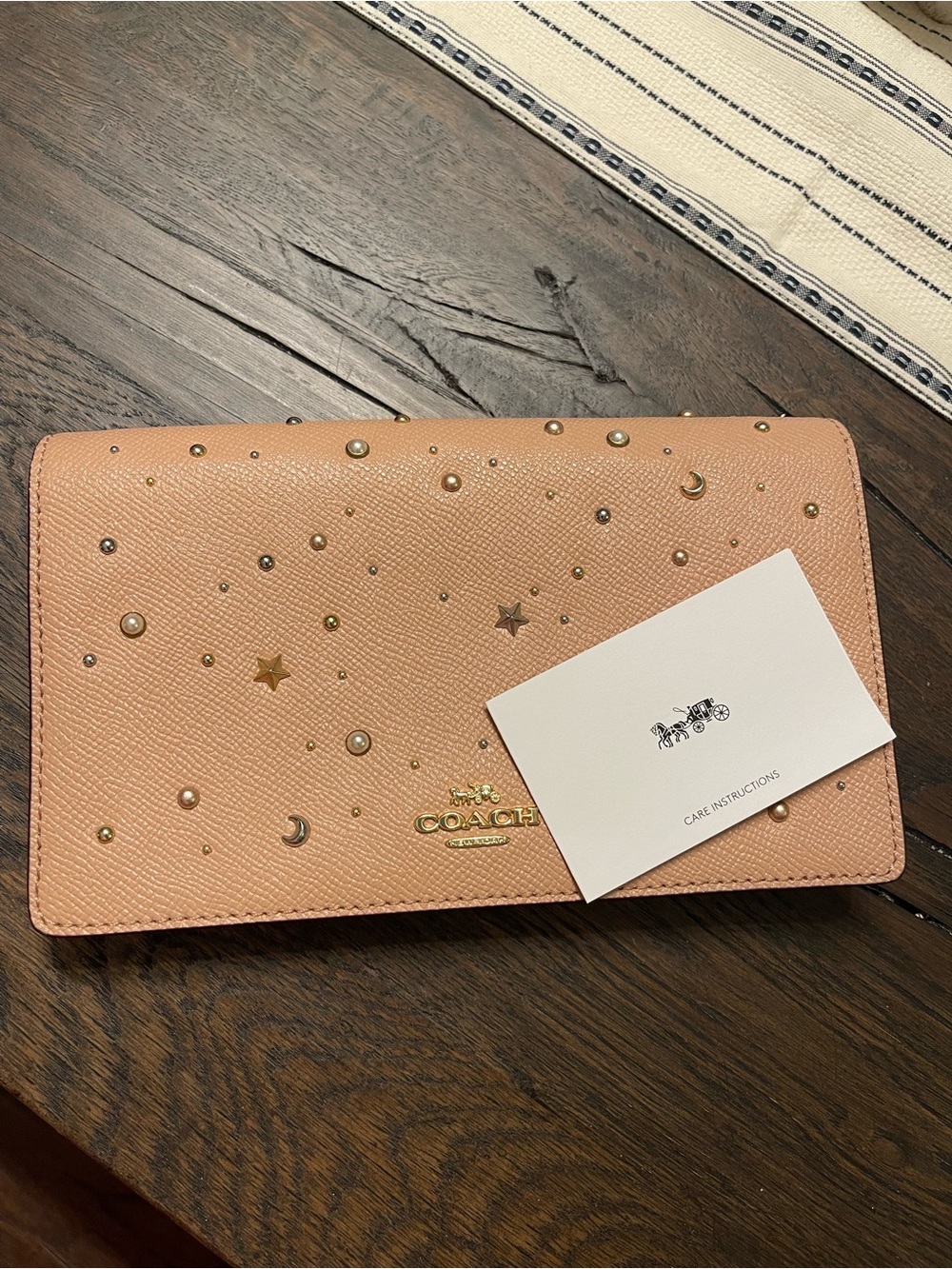 COACH Pink Pebbled Leather Star & Moon Wallet